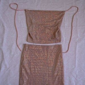 Chocolate USA Y2K Glitter Brown Two-Piece Set – Top & Skirt (Size S)